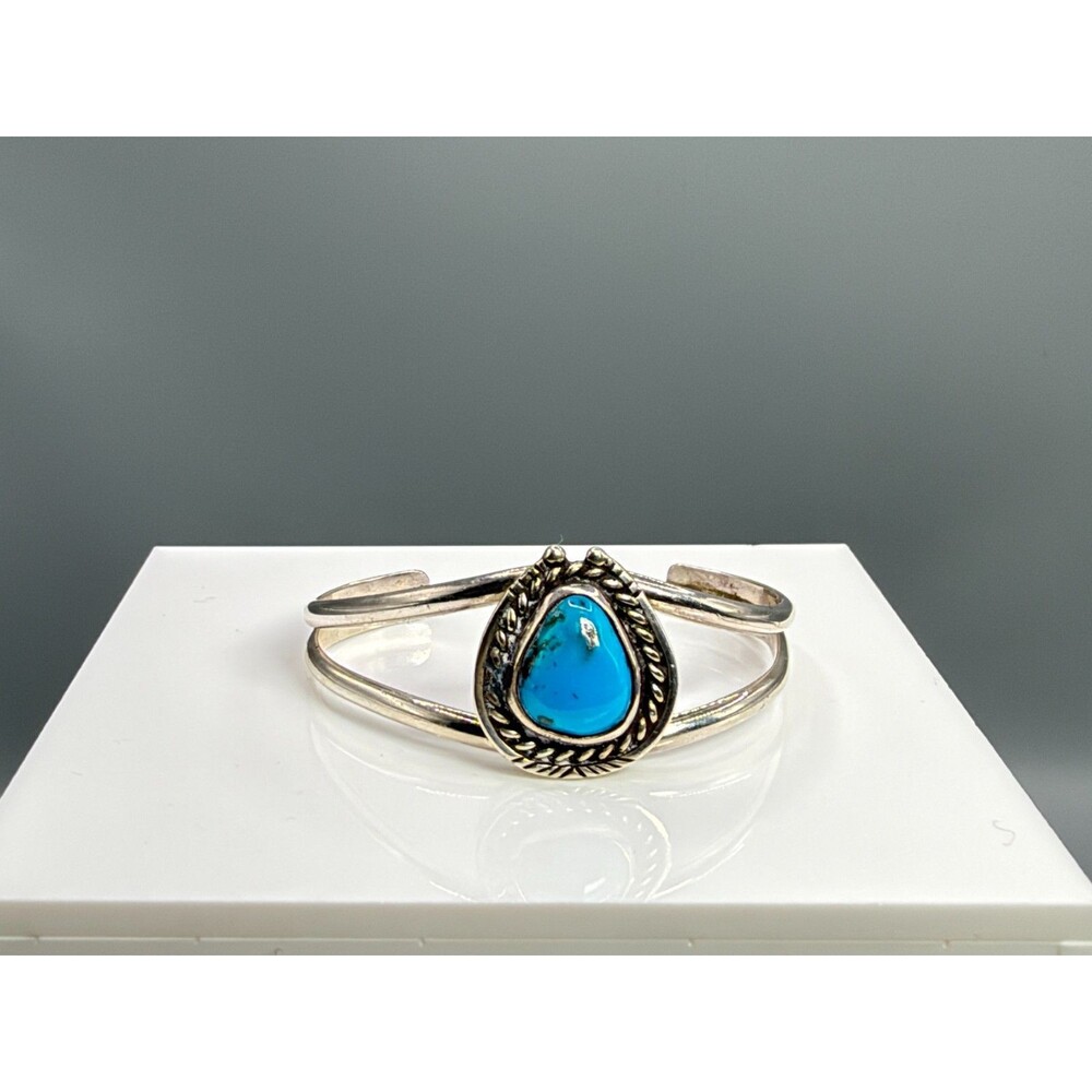 Signed Timothy Sterling Silver Turquoise Child Baby Cuff Bracelet 8.8g Vintage